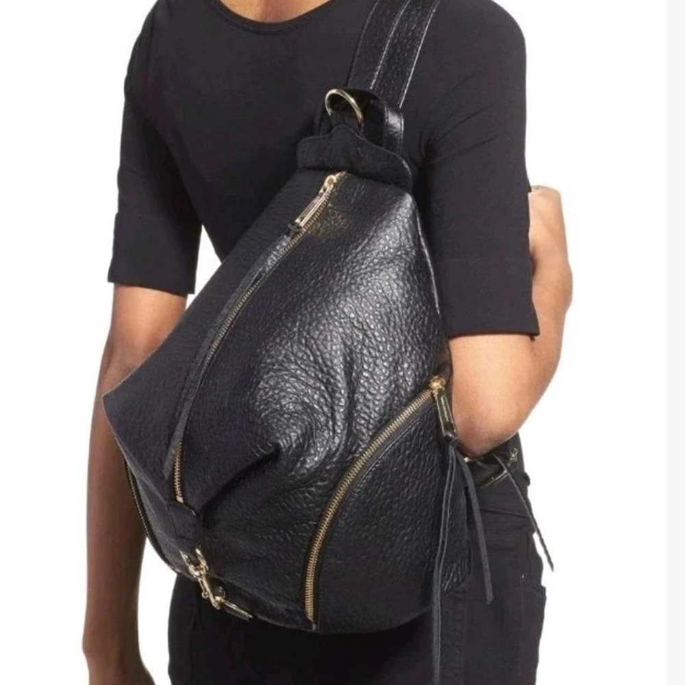 Rebecca Minkoff Julian Black Pebbled Leather Backpack Gold Hardware